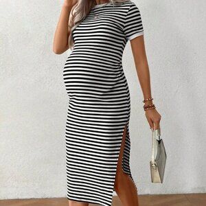 Black Casual Women's Pregnant Striped Dress